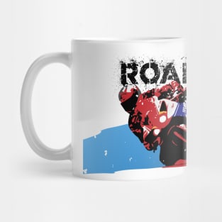 Road racer bike with stencil logo Mug